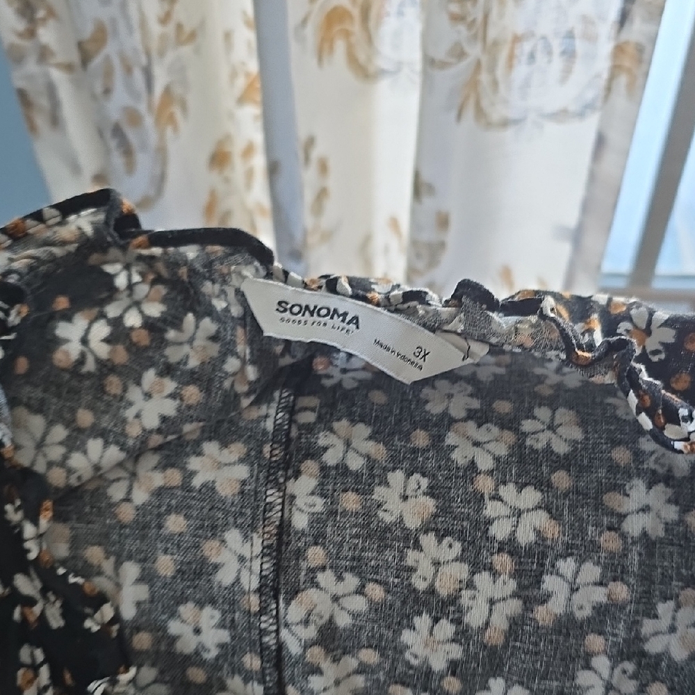 Sonoma Black Floral Ruffle Neck Dress